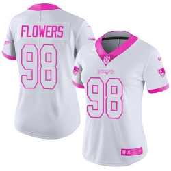 Nike Patriots #98 Trey Flowers White Pink Womens Stitched NFL Limited Rush Fashion Jersey