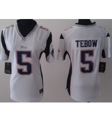 Women Nike New England Patriots 5 Tim Tebow White Jerseys