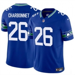 Men Seattle Seahawks 26 Zach Charbonnet Royal 2024 F U S E Throwback Vapor Limited Stitched Football Jersey