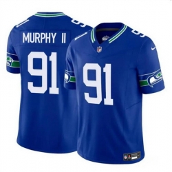 Men Seattle Seahawks 91 Byron Murphy II Royal 2024 Draft F U S E Throwback Vapor Limited Stitched Football Jersey