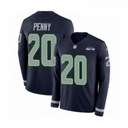 Mens Nike Seattle Seahawks 20 Rashaad Penny Limited Navy Blue Therma Long Sleeve NFL Jersey