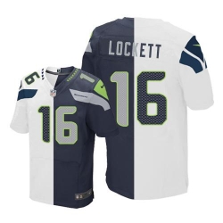 Nike Seahawks #16 Tyler Lockett White Steel Blue Mens Stitched NFL Elite Split Jersey