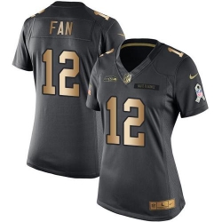 Nike Seahawks #12 Fan Black Womens Stitched NFL Limited Gold Salute to Service Jersey