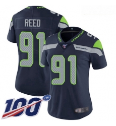 Seahawks #91 Jarran Reed Steel Blue Team Color Women Stitched Football 100th Season Vapor Limited Jersey