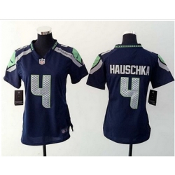 Women Nike Seahawks #4 Steven Hauschka Steel Blue Team Color Stitched NFL Elite Jersey