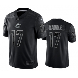 Men Miami Dolphins 17 Jaylen Waddle Black Reflective Limited Stitched Football Jersey