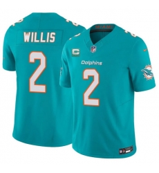 Men Miami Dolphins  2 Malik Willis Aqua 2026 F U S E  1 Star C Patch Vapor Limited Stitched Football Jersey