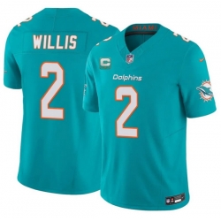 Men Miami Dolphins  2 Malik Willis Aqua 2026 F U S E  1 Star C Patch Vapor Limited Stitched Football Jersey