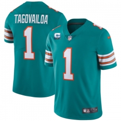 Men Miami Dolphins 2022 #1 Tua Tagovailoa Aqua With 1-star C Patch Stitched Jersey