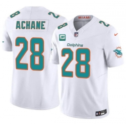 Men Miami Dolphins  28 De Von Achane White 2026 F U S E  1 Star C Patch Vapor Limited Stitched Football Jersey