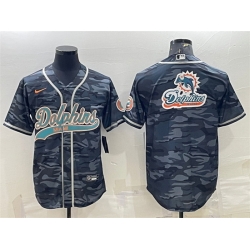 Men Miami Dolphins Grey Camo Team Big Logo With Patch Cool Base Stitched Baseball Jersey