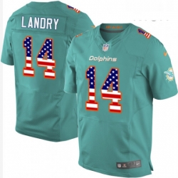 Mens Nike Miami Dolphins 14 Jarvis Landry Elite Aqua Green Home USA Flag Fashion NFL Jersey