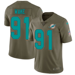 Youth Nike Dolphins #91 Cameron Wake Olive Stitched NFL Limited 2017 Salute to Service Jersey