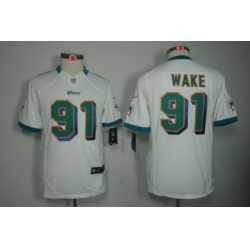 Youth Nike Miami Dolphins 91# Cameron Wake White Color[Youth Limited Jerseys]