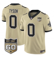 Men New Orleans Saints  0 Jordyn Tyson Gold 2026 F U S E 60th Anniversary Patch Vapor Limited Football Stitched Jersey