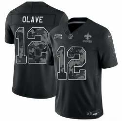 Men New Orleans Saints 12 Chris Olave Black F U S E 2026 Salute to Service Limited Stitched Football Jersey