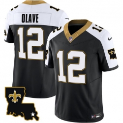 Men New Orleans Saints 12 Chris Olave Black White 2023 F U S E  1987 Legacy Vapor Stitched Jersey