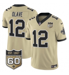 Men New Orleans Saints 12 Chris Olave Gold 2026 F U S E 60th Anniversary Patch Vapor Limited Football Stitched Jersey Men New Orleans Saints 12 Chris Olave Gold 2026 F U S E 60th Anniversary Patch Vapor Limited Football Stitched Jersey