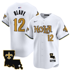 Men New Orleans Saints 12 Chris Olave White Cool Base Stitched Baseball Jersey