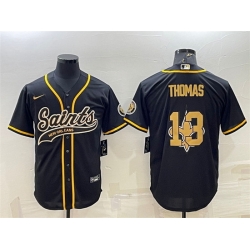 Men New Orleans Saints 13 Michael Thomas Black Team Big Logo With Patch Cool Base Stitched Baseball Jersey