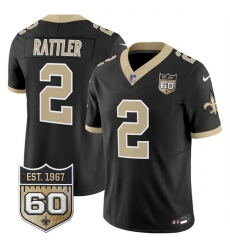 Men New Orleans Saints  2 Spencer Rattler Black 2026 F U S E 60th Anniversary Patch Vapor Limited Football Stitched Jersey