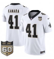 Men New Orleans Saints  41 Alvin Kamara White 2026 F U S E 60th Anniversary Patch Vapor Limited Football Stitched Jersey