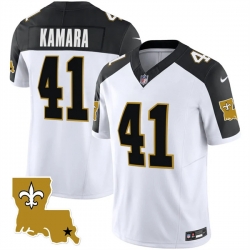 Men New Orleans Saints 41 Alvin Kamara White Black 2023 F U S E  1987 Legacy Vapor Stitched Jerseys