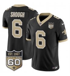 Men New Orleans Saints  6 Tyler Shough Black 2026 F U S E 60th Anniversary Patch Vapor Limited Football Stitched Jersey