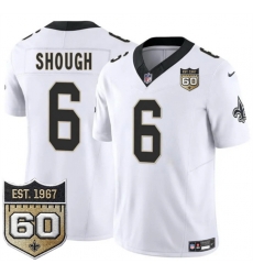 Men New Orleans Saints  6 Tyler Shough White 2026 F U S E 60th Anniversary Patch Vapor Limited Football Stitched Jersey