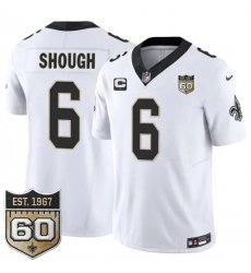 Men New Orleans Saints 6 Tyler Shough White 2026 F U S E With 1 Star C Patch And 60th Anniversary Patch Vapor Limited Football Stitched Jersey Men New Orleans Saints 6 Tyler Shough White 2026 F U S E With 1 Star C Patch And 60th Anniversary Patch Vapor Limited Football Stitched Jersey