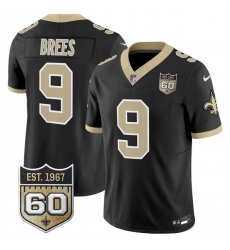 Men New Orleans Saints  9 Drew Brees Black 2026 F U S E 60th Anniversary Patch Vapor Limited Football Stitched Jersey
