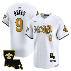 Men New Orleans Saints 9 Drew Brees White Cool Base Stitched Baseball Jersey