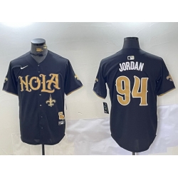 Men New Orleans Saints 94 Cameron Jordan Black Cool Base Stitched Baseball Jersey 2