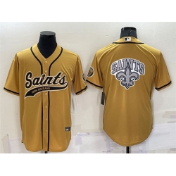 Men New Orleans Saints Gold Team Big Logo With Patch Cool Base Stitched Baseball Jersey