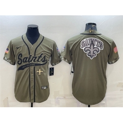 Men New Orleans Saints Olive 2022 Salute To Service Team Big Logo Cool Base Stitched Baseball Jersey