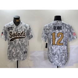 Men New Orleans Saints Team 12 Chris Olave 2024 Arctic Camo Salute To Service Stitched Baseball Jersey