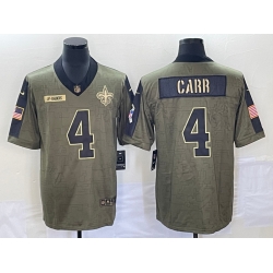 Men's New Orleans Saints #4 Derek Carr 2021 Olive Salute To Service Limited Stitched Jersey