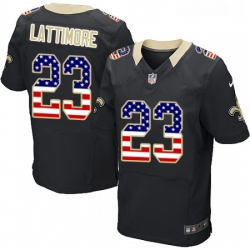 Mens Nike New Orleans Saints 23 Marshon Lattimore Elite Black Home USA Flag Fashion NFL Jersey