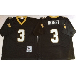 Mitchell And Ness Saints #3 Bobby Hebert Black Throwback Stitched NFL Jerseys