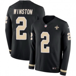 Nike Saints 2 Jameis Winston Black Team Color Men Stitched NFL Limited Therma Long Sleeve Jersey