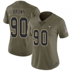 Saints 90 Malcom Brown Olive Womens Stitched Football Limited 2017 Salute to Service Jersey