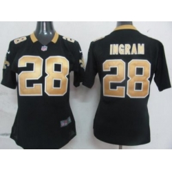 Womens Nike New Orleans Saints 28 Ingram Black Nike NFL Jerseys