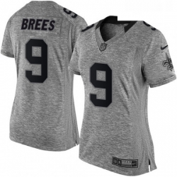 Womens Nike New Orleans Saints 9 Drew Brees Limited Gray Gridiron NFL Jersey