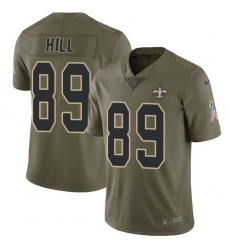 Youth Nike Saints #89 Josh Hill Olive Stitched NFL Limited 2017 Salute to Service Jersey