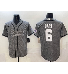 Men New York Giants 6 Jaxson Dart Gray With Patch Cool Base Stitched Baseball Jersey