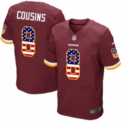 Mens Nike Washington Redskins 8 Kirk Cousins Elite Burgundy Red Home USA Flag Fashion NFL Jersey