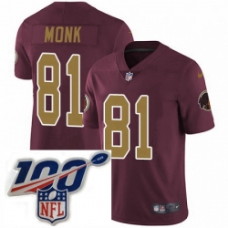 Mens Nike Washington Redskins 81 Art Monk Burgundy RedGold Number Alternate 80TH Anniversary Vapor Untouchable Limited Stitched 100th anniversary Neck Patc