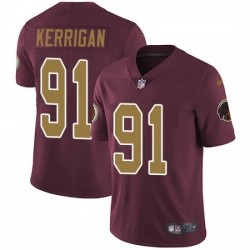 Mens Nike Washington Redskins 91 Ryan Kerrigan Burgundy RedGold Number Alternate 80TH Anniversary Vapor Untouchable Limited Player NFL Jersey