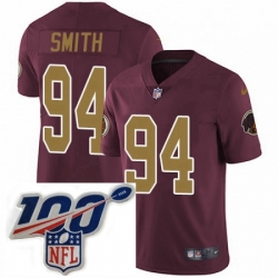 Mens Nike Washington Redskins 94 Preston Smith Burgundy RedGold Number Alternate 80TH Anniversary Vapor Untouchable Limited Stitched 100th anniversary Neck