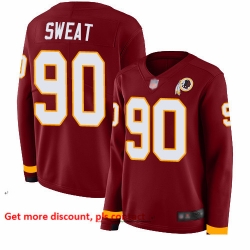 Redskins 90 Montez Sweat Burgundy Red Team Color Women Stitched Football Limited Therma Long Sleeve Jersey